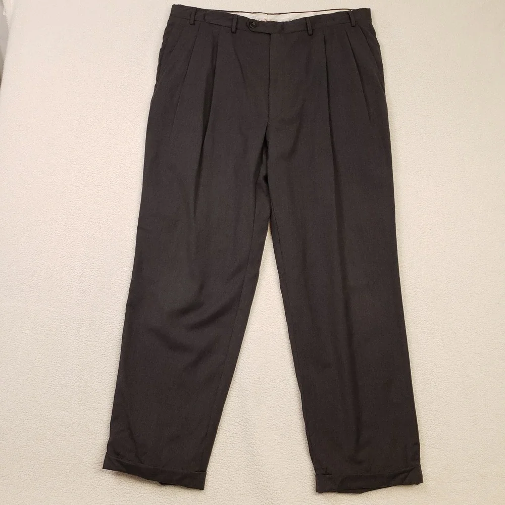 Canali Proposta Dress Pants Men 38 Gray Wool Pleated Cuffed Italy 79220 Trousers